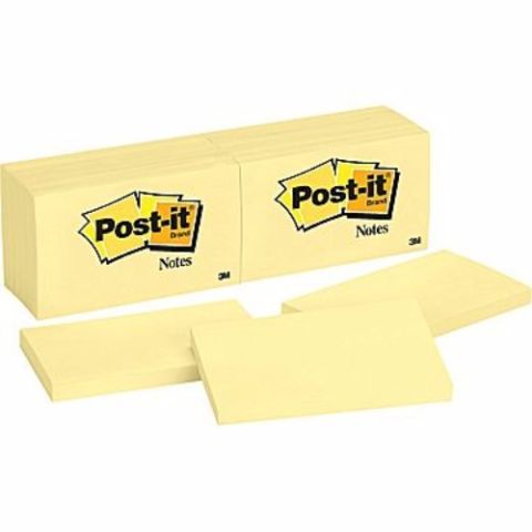 3M Post-It Notes 3" x 5", Yellow, 100 Notes/Pack